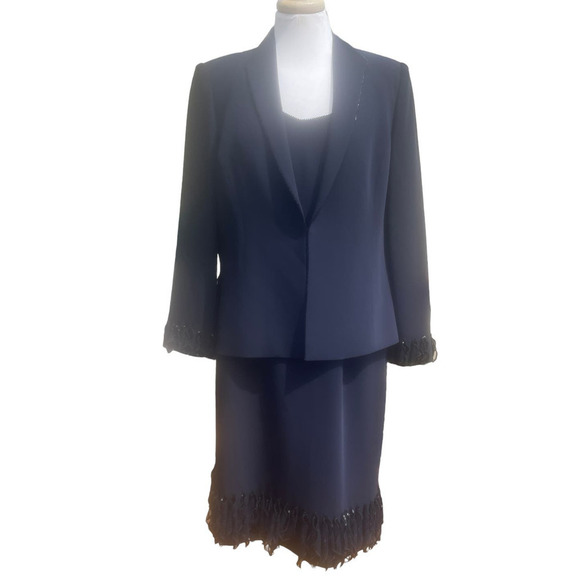 Albert Nipon Vintage Formal Navy Formal Suit with Fringe Beaded Hem RARE - Picture 16 of 16